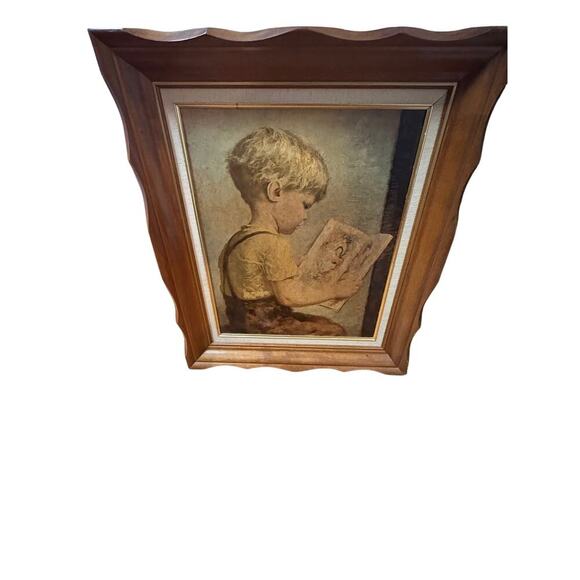 James Chapin Other - Vintage 'Boy With Book' Framed James Chapin Textured Art Print